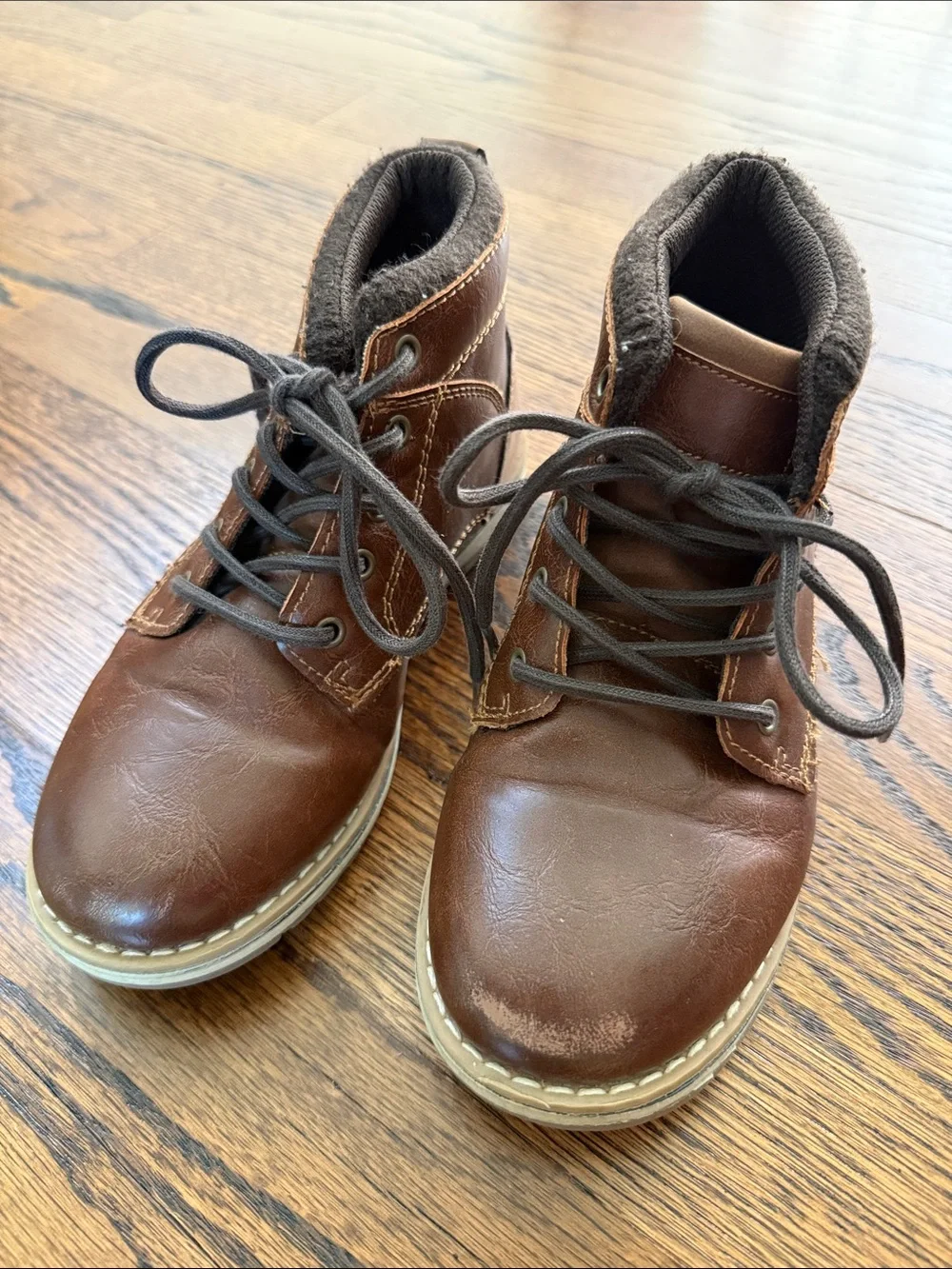 E Max + Jake Kids 1 Youth Brown Lace-Up Ankle Boots with Padded Collar
